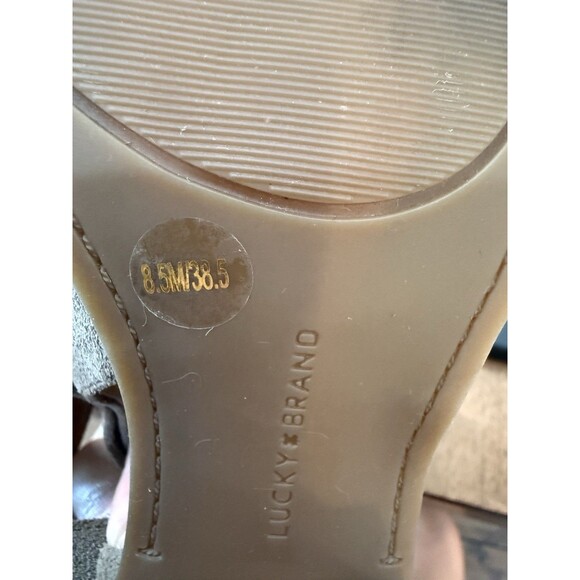 Lucky Brand Taupe Gray Suede Peep Toe Booties US 8.5 Block Heel Tie Back Cutout - Picture 10 of 10